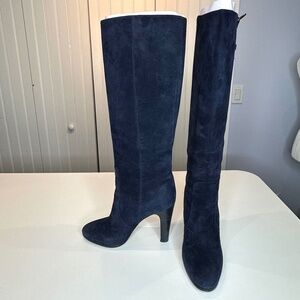 Jimmy Choo Navy suede Malden high heeled boots, size 39 1/2. Excellent condition